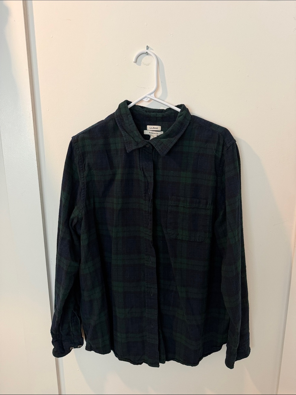 L.L. Bean Navy and Dark Green Plaid Button-Down Shirt